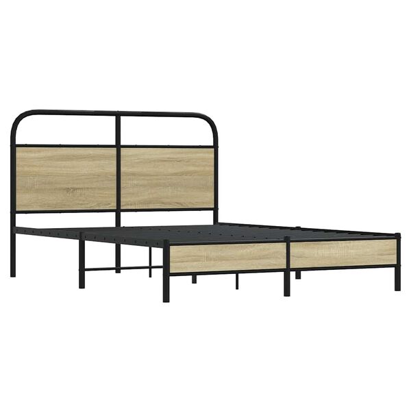 vidaXL Bed Frame Sonoma Oak Steel Double Bed Frame Rectangular