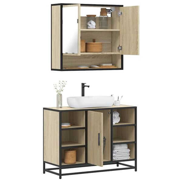 vidaXL Bathroom Furniture Set Sonoma Oak Engineered Wood, Metal, Glass