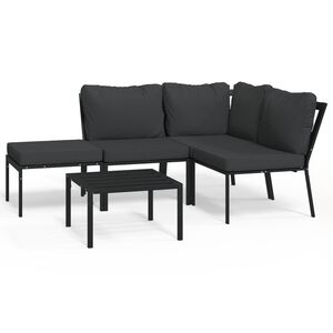 vidaXL Garden Lounge Set Black, Gray Powder-coated steel, Polyester fabric