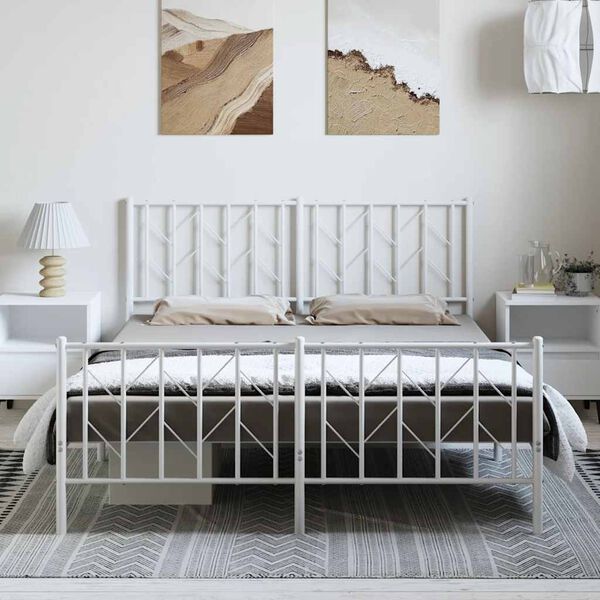 vidaXL Bed Frame White Steel Full Bed Frame Rectangular Modern