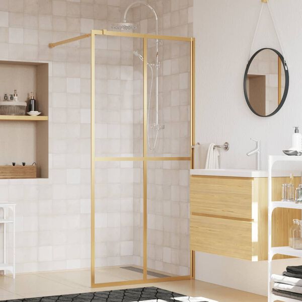 vidaXL Walk-in Shower Wall with Clear ESG Glass Gold 35.4"x76.8"