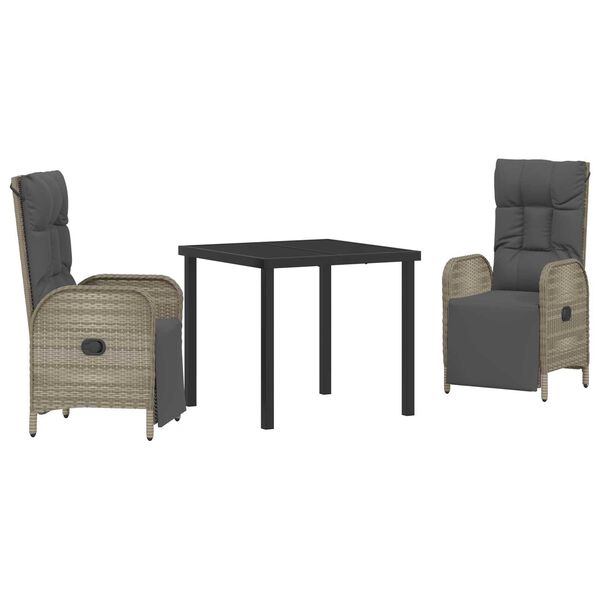 vidaXL Garden Dining Set with Cushion 3 pcs Grey Poly Rattan