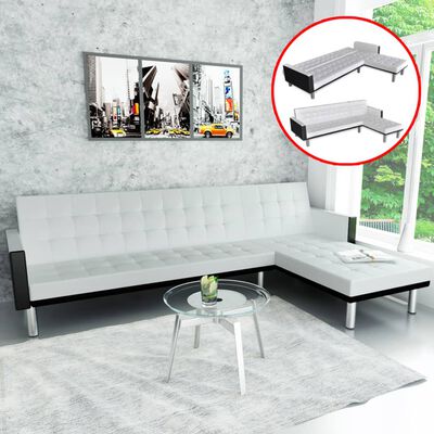 vidaXL L-shaped Sofa Bed Faux Leather White