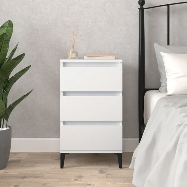 vidaXL Nightstand White Engineered wood, metal Medium Nightstand