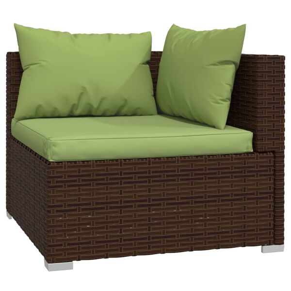 vidaXL Garden Lounge Set Brown, Green PE rattan, powder-coated steel, fabric