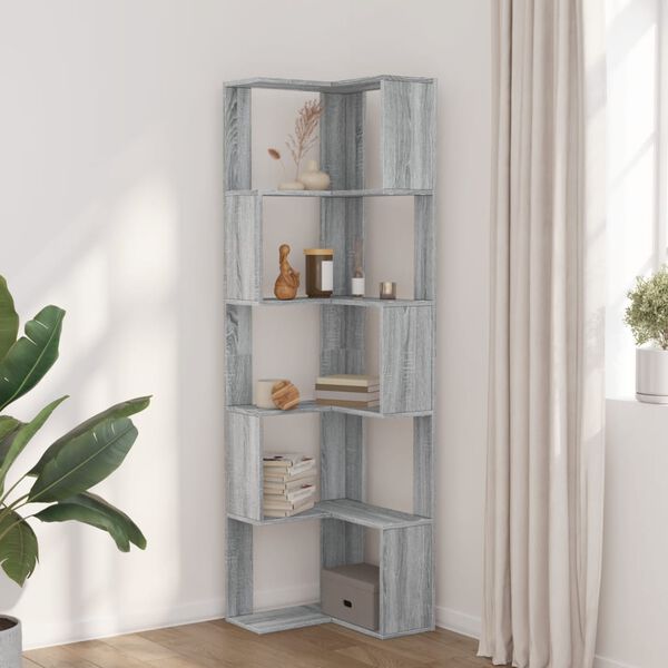 vidaXL Corner Bookcase 5-Tier Grey Sonoma 19.7x19.7x70.5" Engineered Wood