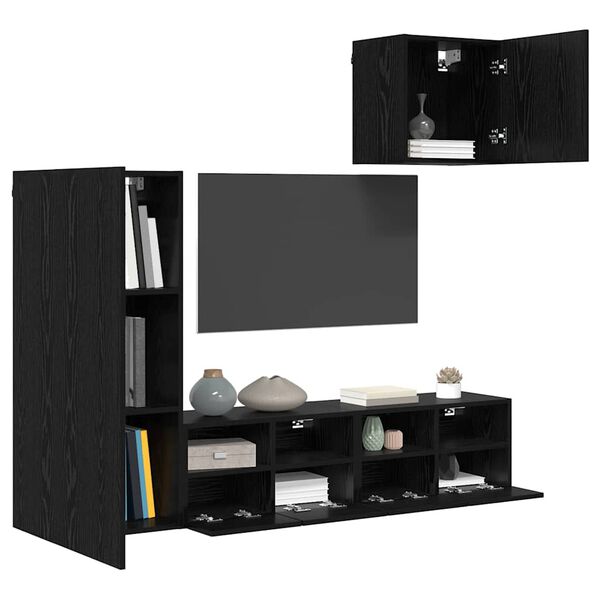 vidaXL TV Wall Units 4 pcs Black Oak Engineered Wood
