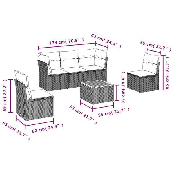 vidaXL Garden Sofa Set Grey PE Rattan Medium Modular Garden Sofa Set