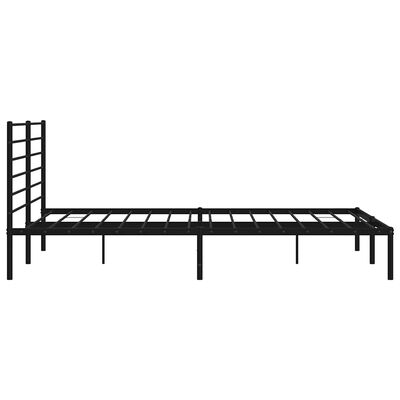 Platform bed frame with black metal frame and slatted base