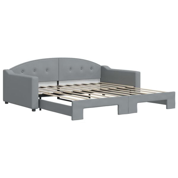 vidaXL Daybed With Trundle Light Gray Polyester, metal, wood, plywood, foam