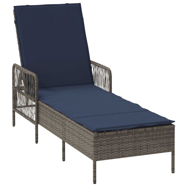 vidaXL Sun lounger Reclining 1-person Gray 157 x 55 x 92cm poly rattan