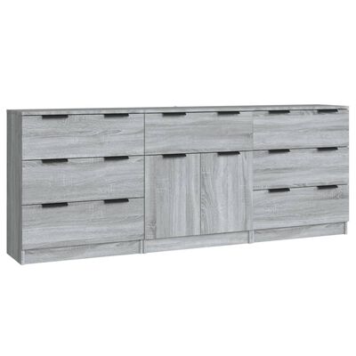 vidaXL 3 Piece Sideboards Gray Sonoma Engineered Wood