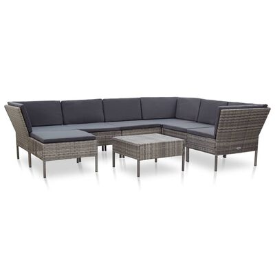 vidaXL 8 Piece Patio Lounge Set with Cushions Poly Rattan Gray