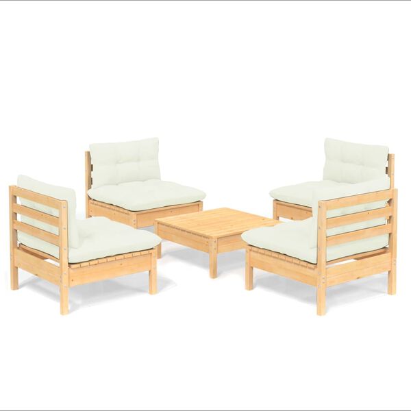 vidaXL Garden Lounge Set Cream, Light Brown Solid Pinewood, 100% Polyester