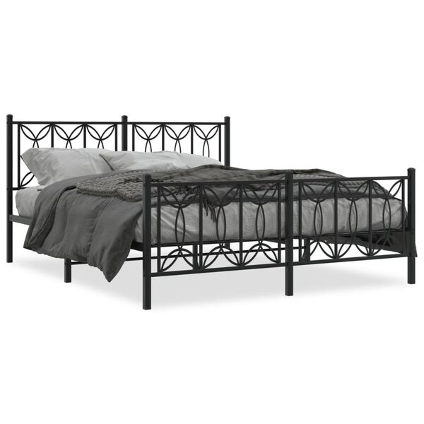 vidaXL Metal Bed Frame without Mattress with Footboard Black 63"x78.7"