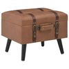 vidaXL Stool Brown Faux leather, Solid wood Medium Stool Rectangular
