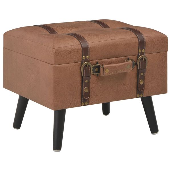 vidaXL Stool Brown Faux leather, Solid wood Medium Stool Rectangular