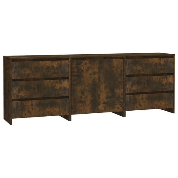 vidaXL Sideboard Set of 3 Smoked Oak Engineered Wood Medium