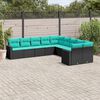 vidaXL Patio Sofa Set Black and Blue PE Rattan, powder-coated steel Large
