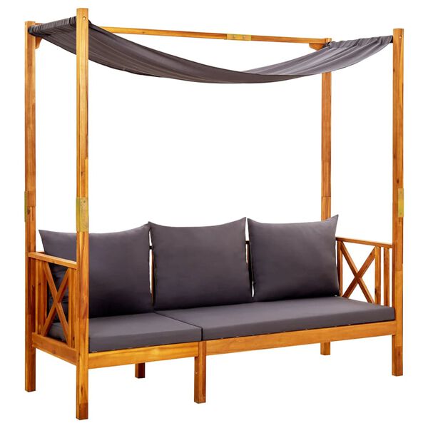 vidaXL Bench Dark Grey and Natural Wood Solid Acacia Wood, Polyester Fabric