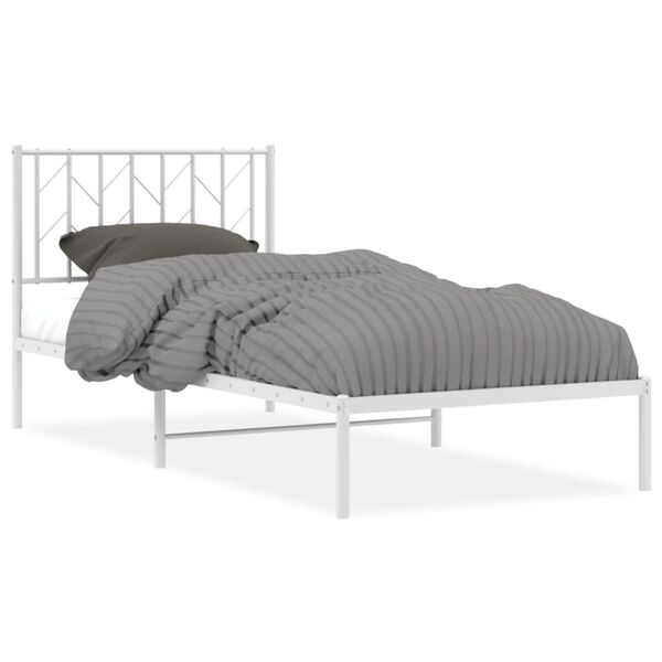 vidaXL Bed Frame White Steel Twin Bed Frame Rectangular Traditional