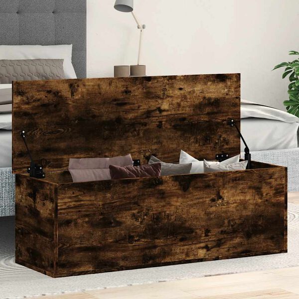 vidaXL Storage Box Smoked Oak Engineered wood 40.2 x 13.8 x 13.8 in