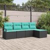 vidaXL Sofa Set with Cushion 5 pcs Black and Turquoise Poly Rattan