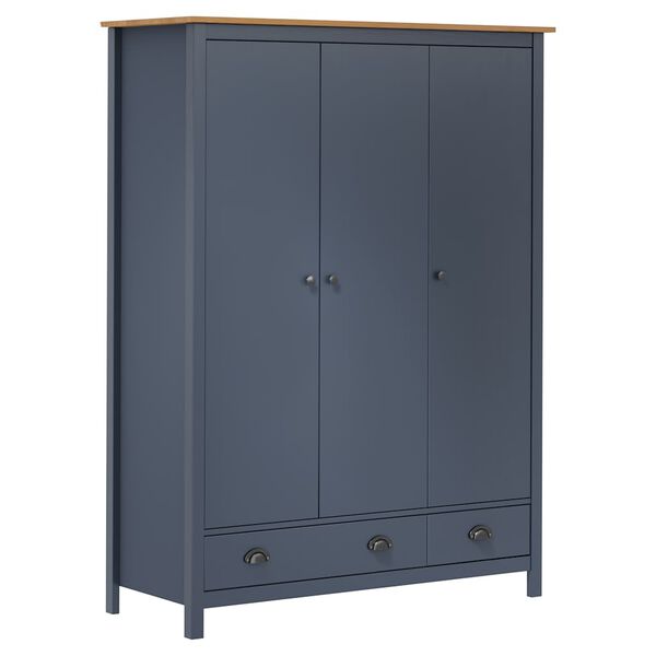 vidaXL Wardrobe Grey and Honey Brown Solid Pine Wood Standard Wardrobe