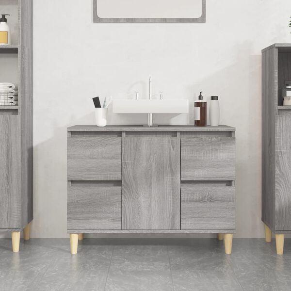 vidaXL Sink Cabinet Grey Sonoma Engineered wood, Solid eucalyptus wood