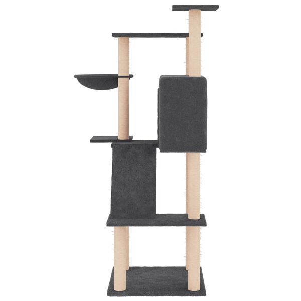 vidaXL Cat Tree Dark grey Engineered wood, Plush, Sisal 56.3 in tall
