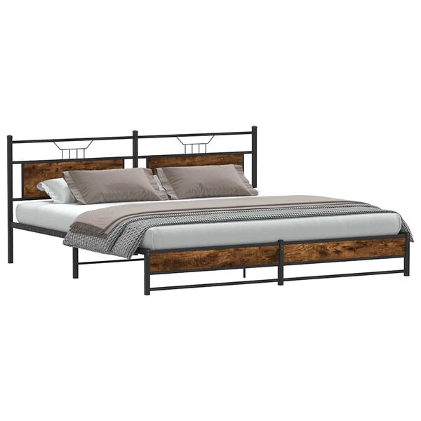 vidaXL Bed Frame Smoked Oak Steel, Engineered Wood Double Bed Frame