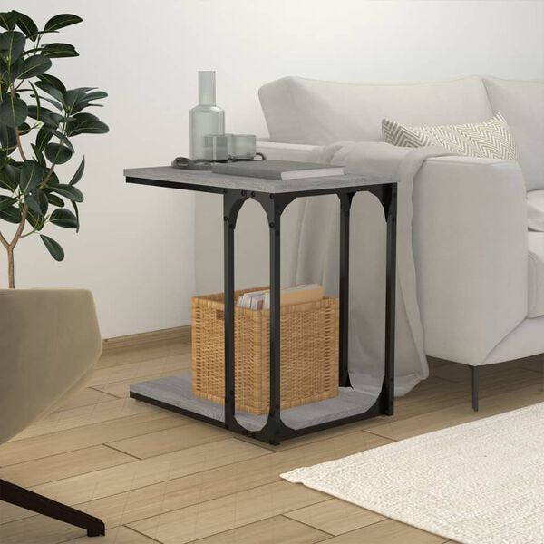 vidaXL Side Table Grey Sonoma Engineered wood, Steel Medium Side Table