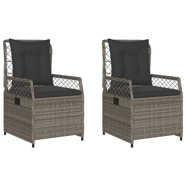 vidaXL Reclining Garden Chair Grey PE rattan Standard Outdoor Chair Size
