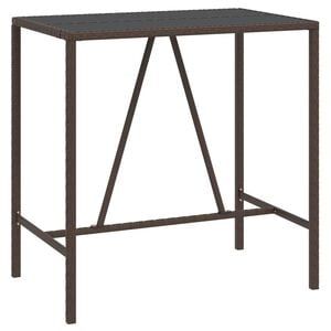 vidaXL Bar Table with Glass Top Brown Poly Rattan