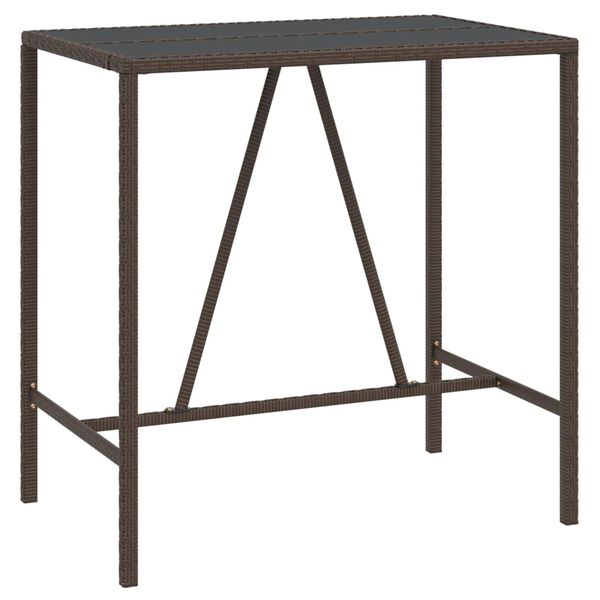 vidaXL Bar Table with Glass Top Brown Poly Rattan