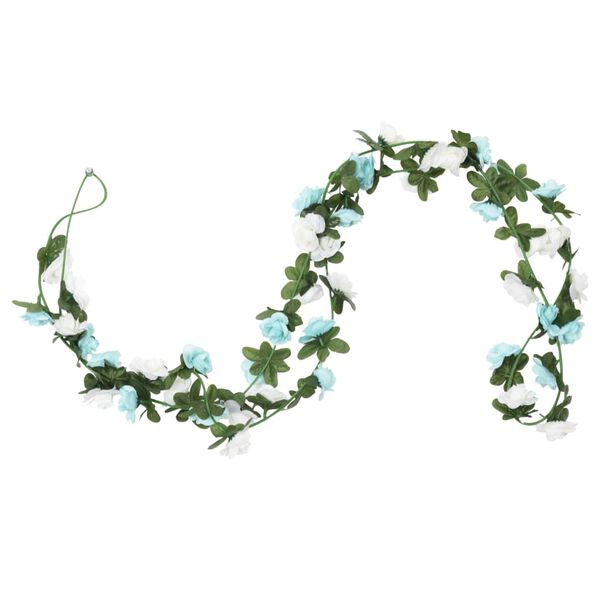 vidaXL Christmas Flower Garland Blue and white Artificial silk, PE