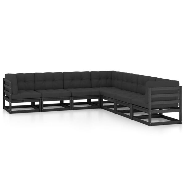 vidaXL Garden Lounge Set Black Solid Pine Wood Large Modular