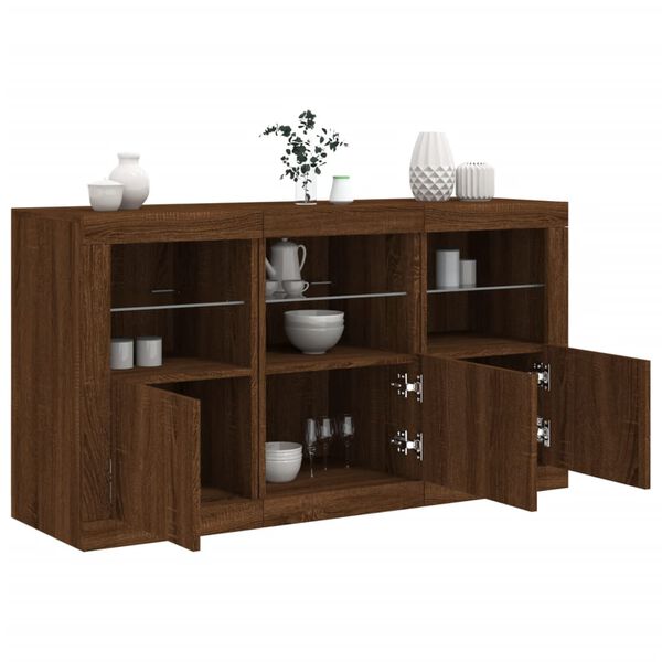 vidaXL Sideboard Brown Oak Engineered Wood, Glass Medium Sideboard