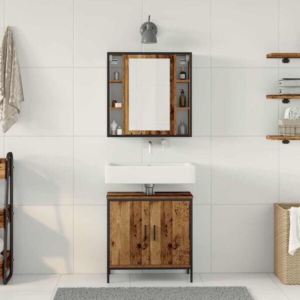 vidaXL Bathroom Furniture Set with Shelf 2 pcs Brown Engineered wood