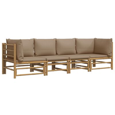 vidaXL 4 Piece Patio Lounge Set with Taupe Cushions Bamboo