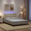 vidaXL Bed Frame Cream Polyester, Metal, Solid Pine Wood, Plywood Full