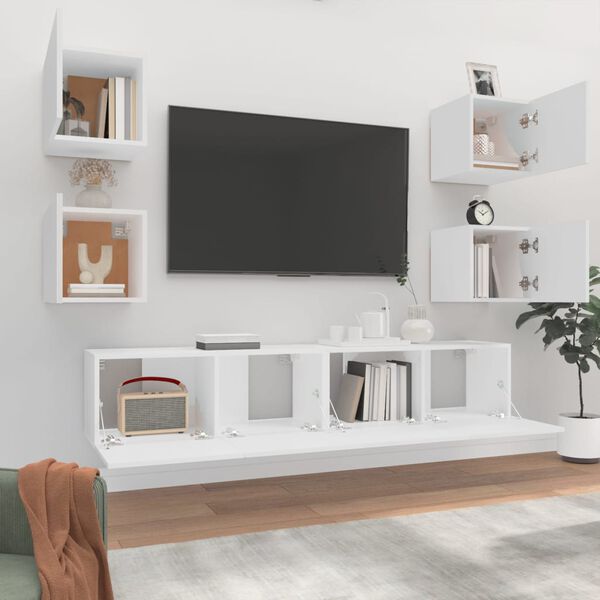 vidaXL TV Cabinet Set Set of 6 White Engineered wood Medium