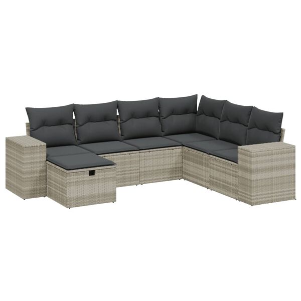vidaXL Garden Sofa Set Light Grey Poly Rattan, Powder-Coated Steel