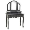 vidaXL Dressing Table Set with Stool Grey 39.4x15.7x57.5" Paulownia Wood
