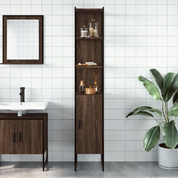 vidaXL Bathroom Cabinet Brown Oak Engineered wood Tall and Slim