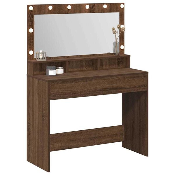 vidaXL Dressing Table with Shelf Brown Oak 39.37 x 16.14 x 53.15 in