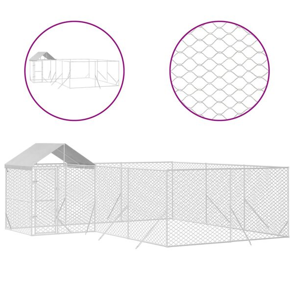 vidaXL Outdoor Dog Kennel Silver Galvanized steel, polyethylene