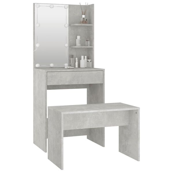vidaXL Dressing Table Set With Led Concrete grey Engineered wood, acrylic