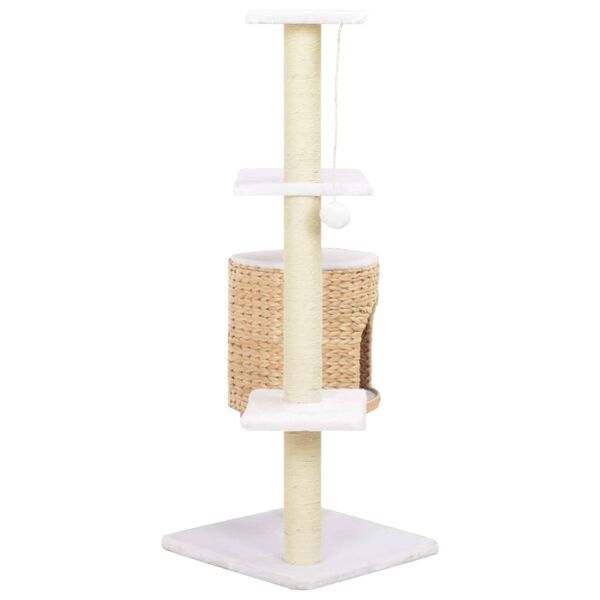 vidaXL Cat Tree Natural, White Seagrass, Soft Plush, Sisal Rope Medium