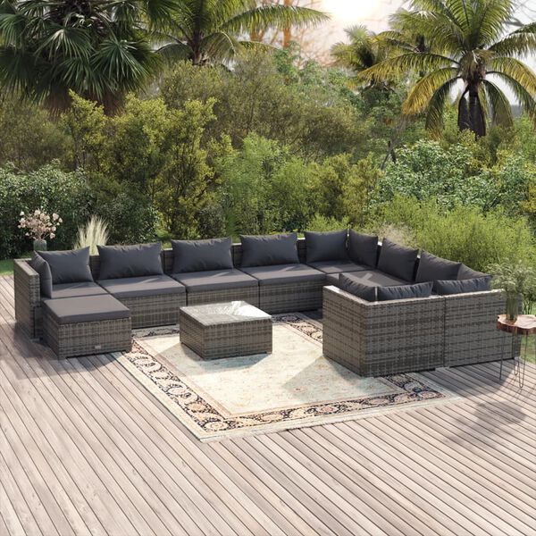 vidaXL Garden Lounge Set Poly rattan: Grey, Cushion: Anthracite